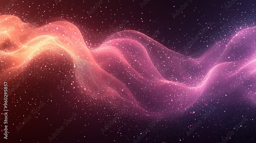 Poster vibrant abstract waves of color flow through a starry backdrop creating a dynamic cosmic atmosphere