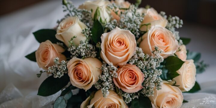 Charming bouquet for the bride with roses.