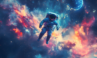 Fototapeta premium graphics of space, planets, and astronauts on a white background.
