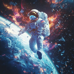 Fototapeta premium graphics of space, planets, and astronauts on a white background.