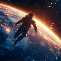 Fototapeta premium graphics of space, planets, and astronauts on a white background.