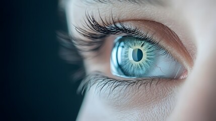 Fototapeta premium Close-up of an eye showcasing vibrant blue iris and intricate details, emphasizing beauty and individuality.