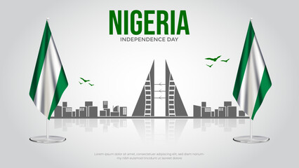 Happy Independence Day Nigeria Social Media Post and Flyer Template. 1st October - Nigeria Independence Day Celebration Greeting Card with Text and Nigeria Flag Vector Illustration