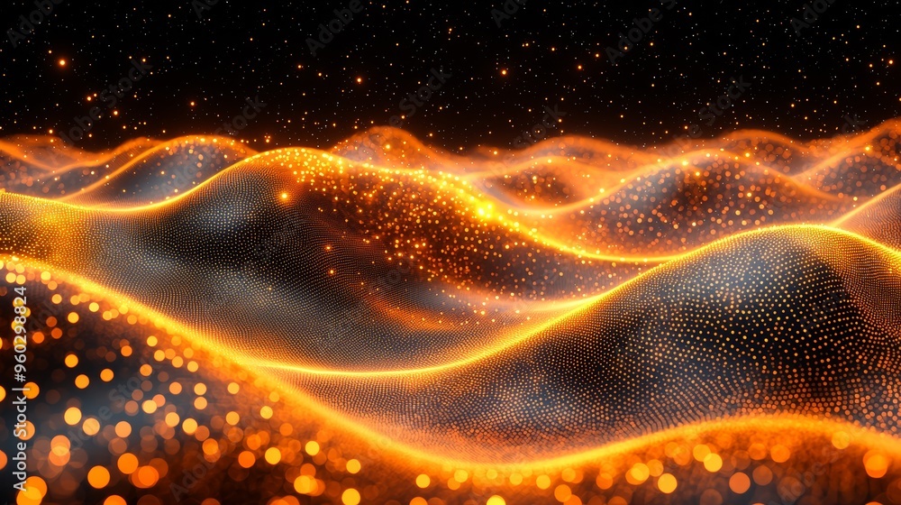 Aufkleber abstract waves of glowing orange and black patterns with sparkling lights create a mesmerizing digit