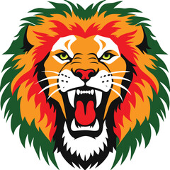 An iconic lion face stands for bravery and wisdom with sharp eyes and a fierce look

