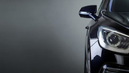 A Black modern car on black background.