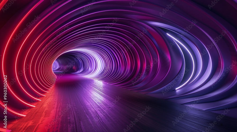 Poster a vibrant tunnel with glowing neon lights creating a mesmerizing atmosphere for futuristic and abstr
