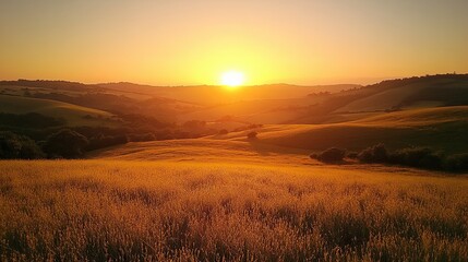 59. Bright sunrise over rolling hills, representing hope and new opportunities