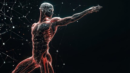 Exercise physiology and health promotion digital visualization on copy space background with text area