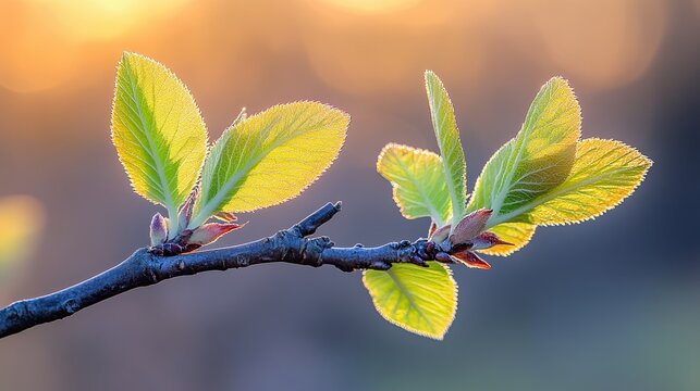51. New leaves unfurling on a tree branch, symbolizing growth and renewal