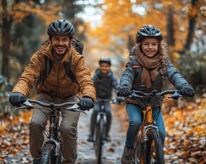 Fototapeta premium Happy Family Cycling Through Charming Neighborhood - Quality Time Outdoors