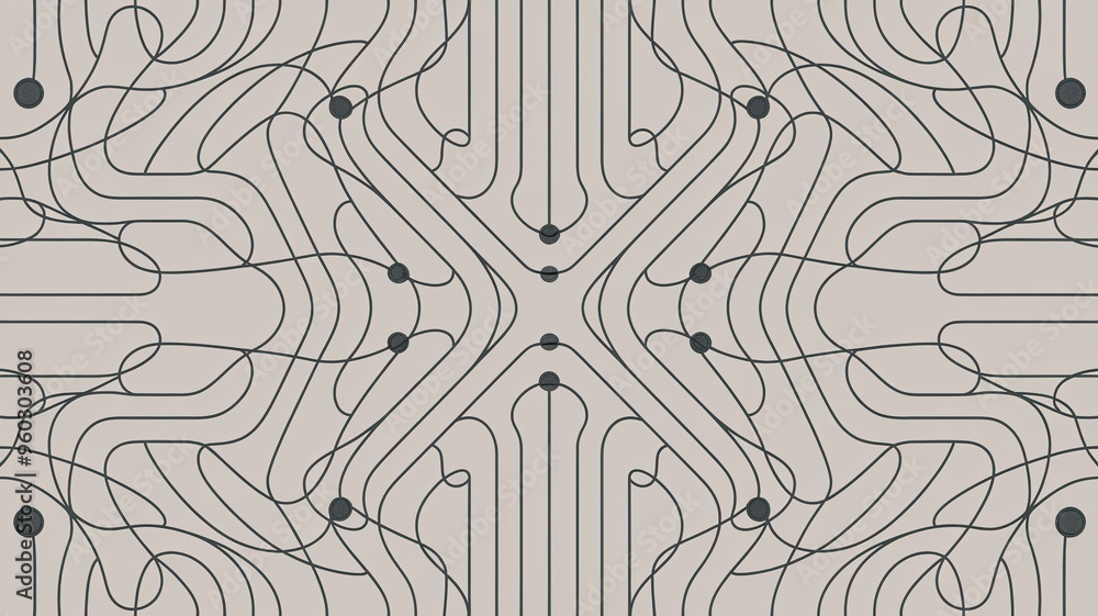 Poster circuitry of elegance: a seamless abstract pattern of interconnected lines and dots, forming a mesme