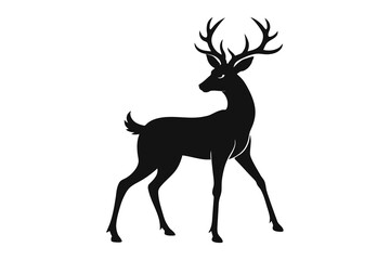  Walking deer silhouette black color vector art illustration