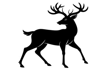  Walking deer silhouette black color vector art illustration