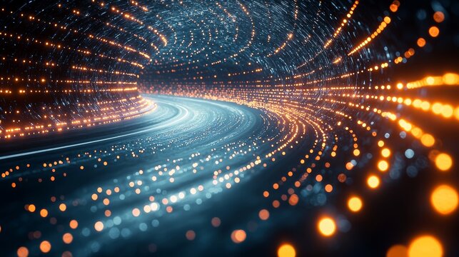 A glowing tunnel of light swirling with vibrant colors, creating an electrifying visual experience at night