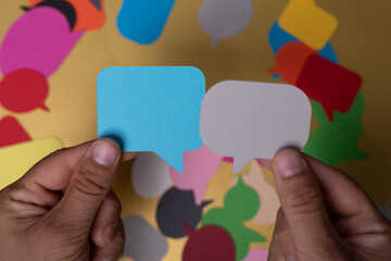 Two speech bubbles ready for your message What will you say