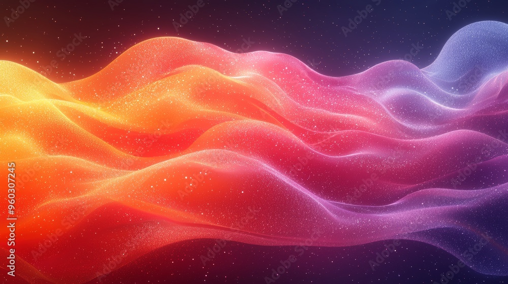Aufkleber flowing abstract waves of color in a gradient blend of warm and cool tones, creating a mesmerizing v