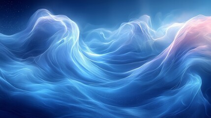 Fototapeta premium Ethereal waves of blue light undulate gracefully under a starry sky in an abstract ocean-inspired artwork