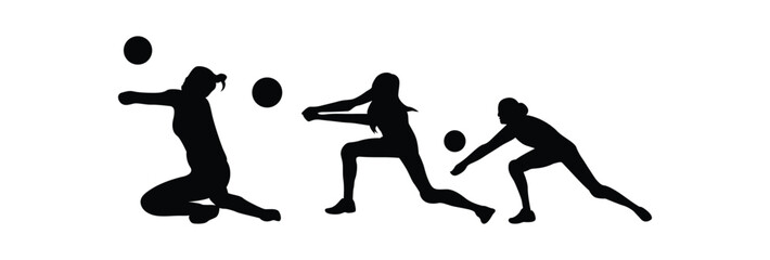 Volleyball player silhouette. Disabled athletes with different actions, and postures. Vector player isolated on white background.