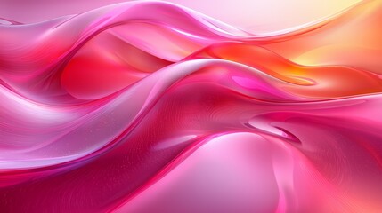 Fototapeta premium Flowing waves of vibrant pink and orange hues creating a mesmerizing abstract design in soft light