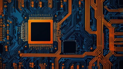 Orange, blue technology background/Orange and blue technology background circuit board and code