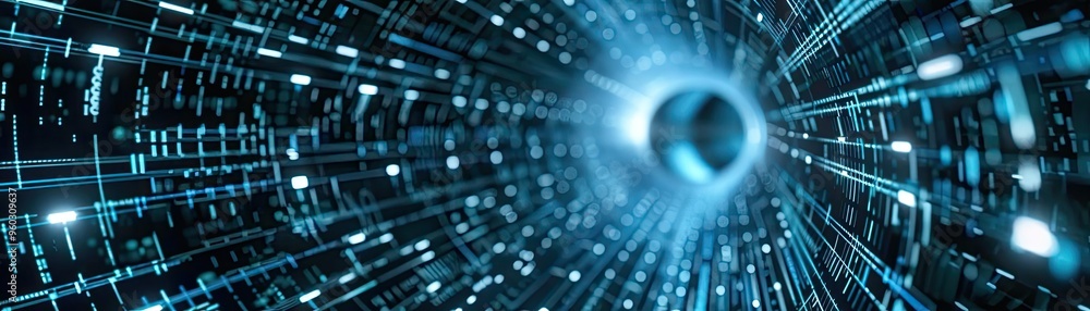 Poster a mesmerizing digital tunnel of blue light and data streams symbolizes the vastness of technology an