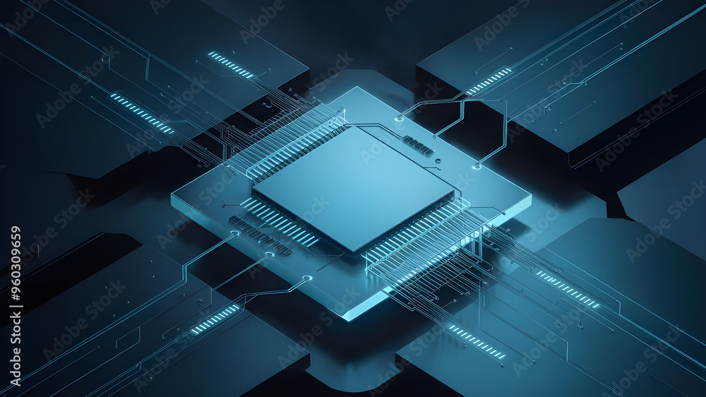 Fototapete futuristic circuit board with central processor. a captivating image of a complex circuit board, sho