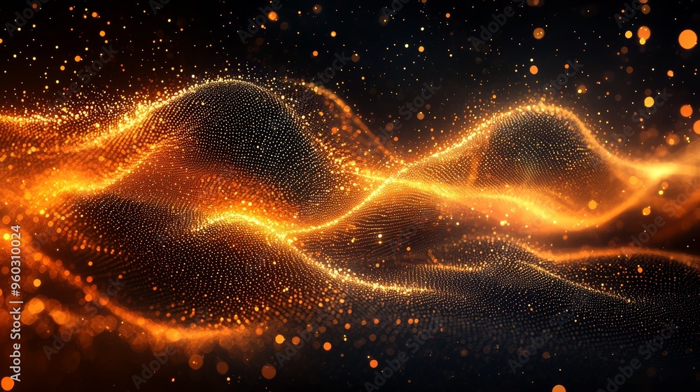 Poster vibrant golden waves of light create a stunning visual effect in a dark background setting during th
