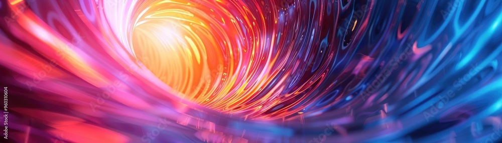 Poster a vibrant swirl of colors creating a mesmerizing tunnel effect, perfect for abstract art or technolo