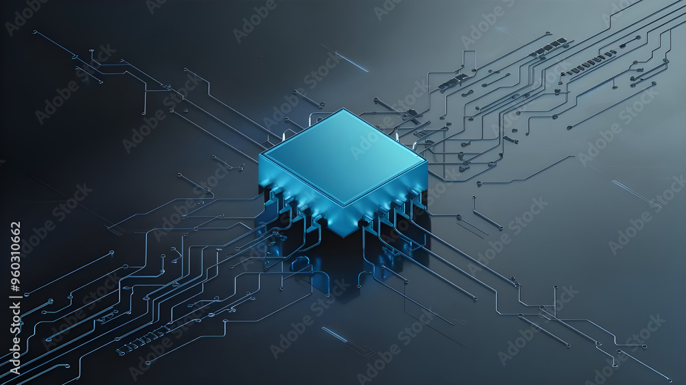 Poster futuristic circuit board with central processor. a captivating image of a complex circuit board, sho