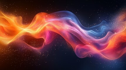 Fototapeta premium Colorful abstract wave design in vibrant hues of orange, pink, and blue with a cosmic background creating a sense of motion and energy
