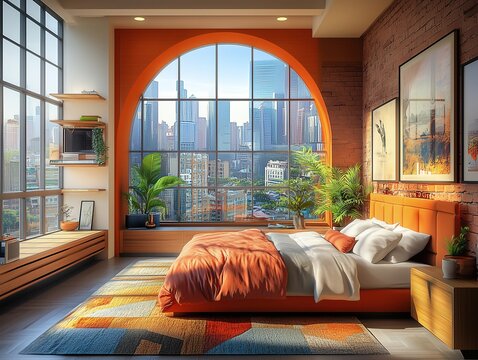 jIn a bedroom full of details with bright and large windows, and the modern architectural style of the city. --ar 4:3 --stylize 250 --v 6.1 Job ID: 7e1b187f-0d7c-4062-9cf2-8dec216b70fa