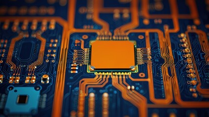 Orange, blue technology background/Orange and blue technology background circuit board and code