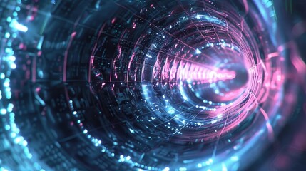 A mesmerizing digital tunnel glowing with vibrant colors, creating a sense of depth and futuristic energy.