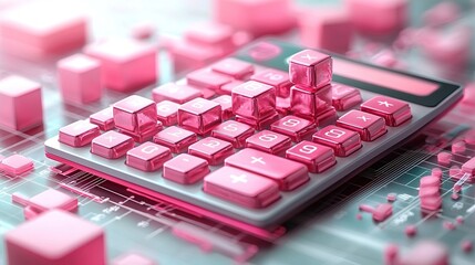 A 3D calculator with floating numbers and graphs, symbolizing financial calculations