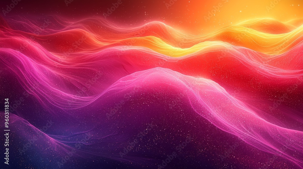 Poster vibrant waves of color swirl together in an abstract display of light and texture, creating a stunni