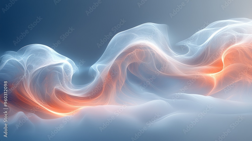 Poster abstract wisps of light swirl gracefully in soft colors, creating a calming ethereal atmosphere in a