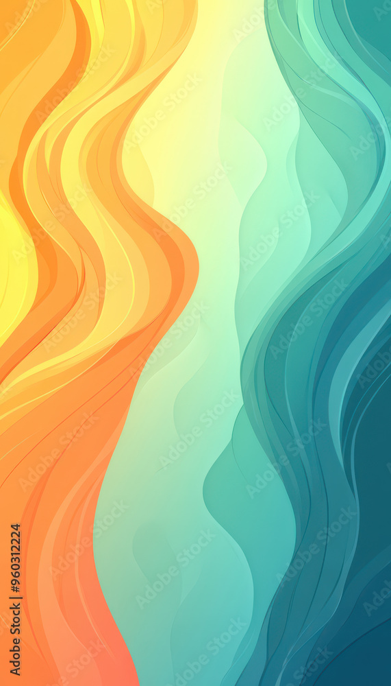 Poster Wavy abstract gradient blending orange and teal tones with smooth curves and soft edges.