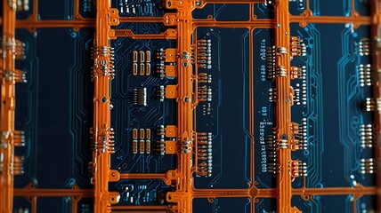 Orange, blue technology background/Orange and blue technology background circuit board and code
