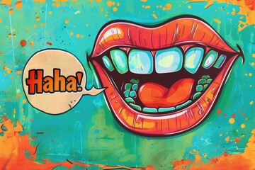 Vibrant Cartoon Mouth Laughing with Colorful Background - Humorous Design for Posters