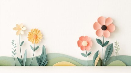 Naklejka premium Tranquil Floral Landscape with Modern Design Elements in Summer Sunlight