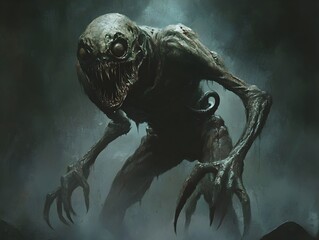 Fototapeta premium Mutated Grotesque Humanoid Figure in Sinister Nightmarish Dystopian