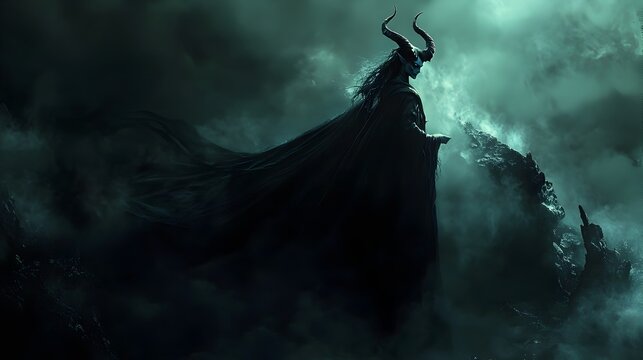Maleficent s Looming Silhouette Cloaked in Dark Sorcery a Chilling Gothic Masterpiece
