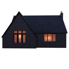 3D rendered illustration of a villa with lights in the windows isolated on transparent background 