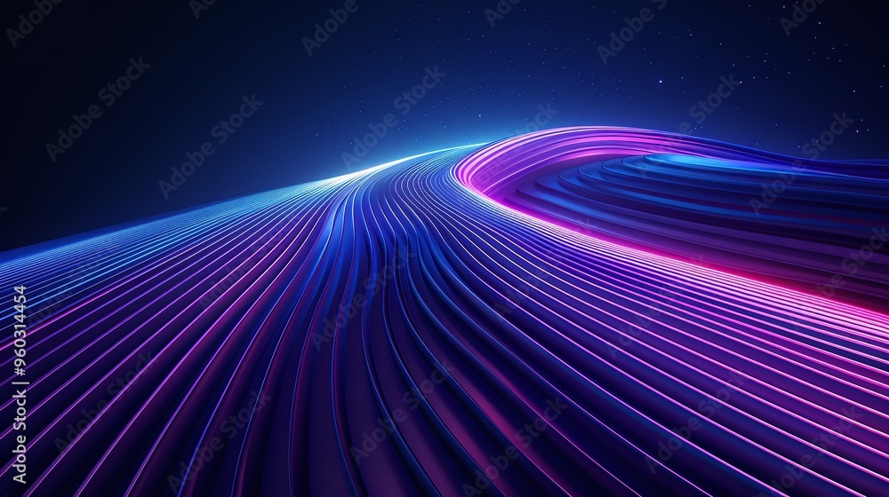 Poster vibrant abstract wave in blue and pink hues, creating a dynamic visual effect. perfect for tech and 