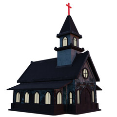 3D rendered cartoon gothic church with lights isolated on transparent background. 