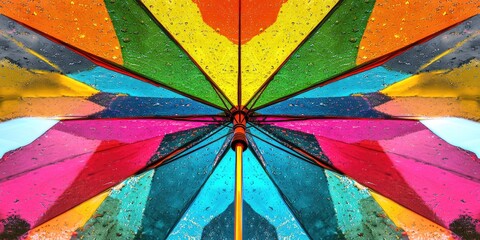 Fototapeta premium Colorful Umbrella Underneath with Raindrops