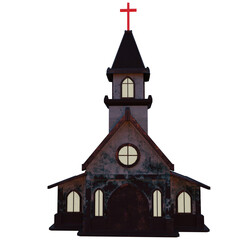 3D rendered cartoon gothic church with lights isolated on transparent background. 