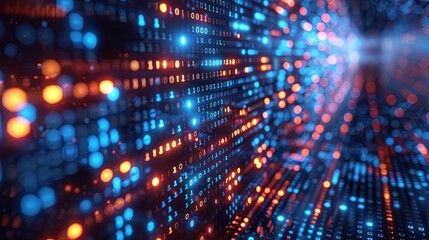 Obraz premium vector, illustration, blue digital binary data on computer screen