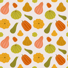 Pumpkin Seamless Pattern, Vector Seamless Pattern, Different Colors, Different Shapes